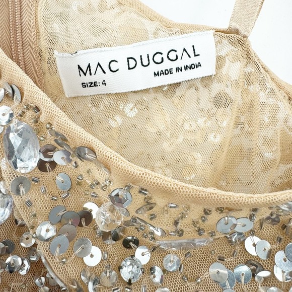 Mac Duggal 10977 Beaded Sheer Waist Cocktail Dress Sleeveless Nude Size 4 NWT - Picture 10 of 13